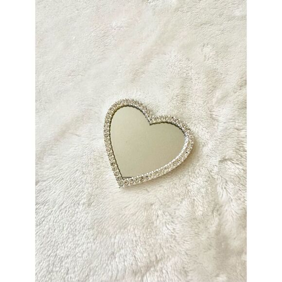 Silver with rhinestone embellished heart shaped phone mirror - Picture 2 of 4